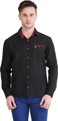 BRITISH TERMINAL Men Self Design Casual Black Shirt