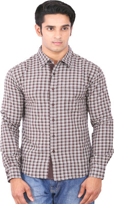 

Rat Trap Men' Checkered Casual Brown, White Shirt