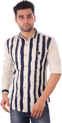 

Studio Nexx Men's Printed Casual Beige Shirt, Beige;blue