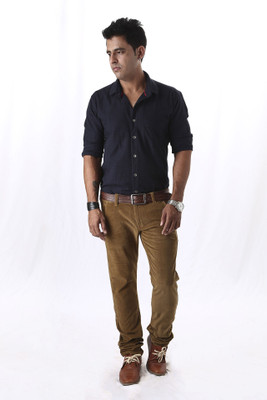 

Macoro Men's Checkered Casual Dark Blue Shirt