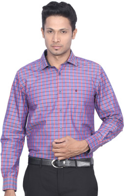 

D'Indian Club Men's Checkered Casual Purple Shirt, Purple red checks