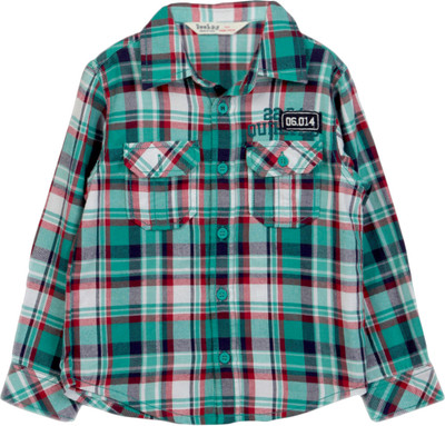 

Beebay Boys Checkered Casual Button Down Collar Shirt, Green check