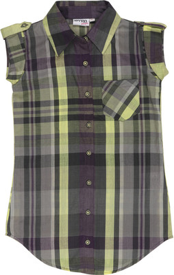 

Eves Pret A Porter Girls Checkered Casual Button Down Shirt, Dark purple