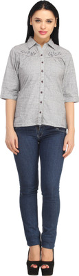 

X'Pose Women's Checkered Casual Grey Shirt, Grey-1
