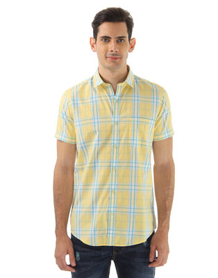 

Monte Carlo Men's Checkered Casual Yellow Shirt