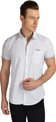 

Anry Men's Solid Casual White Shirt, Black;white