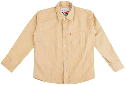 Little Man Boy's Solid Casual Beige Shirt