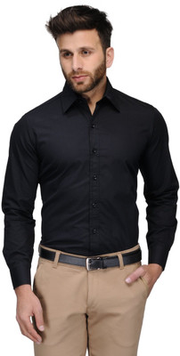 ALLEN Men Solid Formal Black Shirt