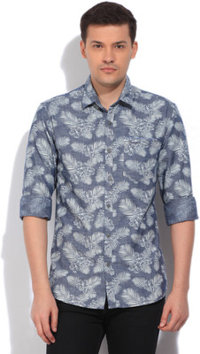 Wrangler Men's Floral Print Casual Blue Shirt, Lt indigo
