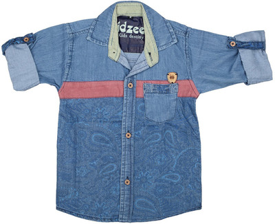 

Kidzee Boys Self Design Casual Blue Shirt