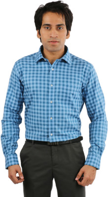

Desar Rana Men's Checkered, Harringbone Formal Blue Shirt