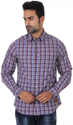 

London Fog Men's Checkered Casual Blue, Brown Shirt