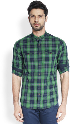

ColorPlus Men's Checkered Casual Dark Green Shirt