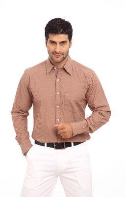 ColorPlus Men's Checkered Casual Regular Collar Shirt, Brown