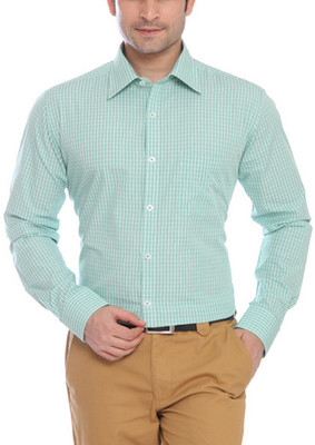 Park Avenue Men's Checkered Formal Green Shirt