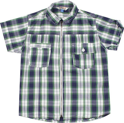 

People Boys Checkered Casual Blue Shirt, Green