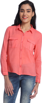 

Only Women's Solid Casual Pink Shirt