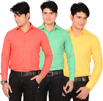 

Aedi Men's Solid Casual Red, Green, Yellow Shirt(Pack of 3, Green;red;yellow