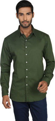 

Macoro Men's Solid Casual Semi Spread Collar Shirt, Green