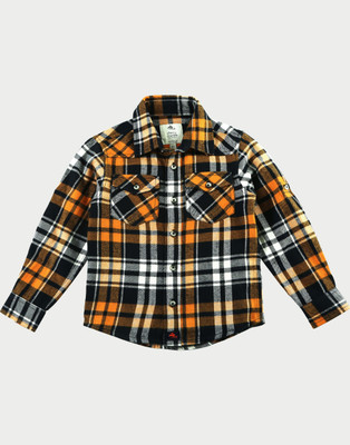 Cherry Crumble California Boys Checkered Casual Black Shirt, Black orange check