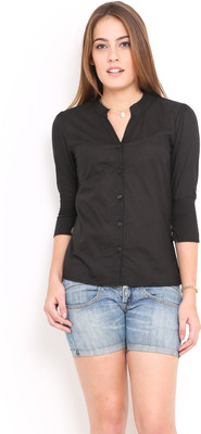 

Trend Arrest Women's Solid Casual Black Shirt
