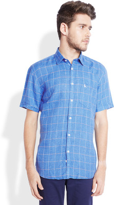 

Parx Men's Checkered Casual Dark Blue Shirt