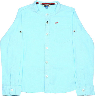 

People Boys Solid Casual Blue Shirt