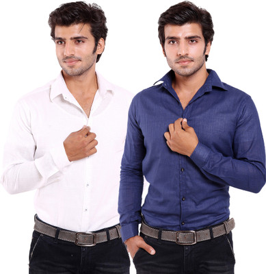 

FabTag - Deeksha Men's Solid Casual Blue Shirt(Pack of 2, Dark blue;white