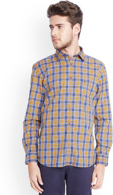 Parx Men's Checkered Casual Dark Blue Shirt