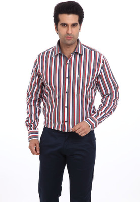 Raymond Men's Striped Casual Contrast Collar Shirt, Grey
