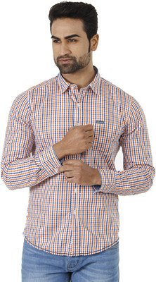 

Flying Machine Men's Checkered Formal Orange, Blue Shirt