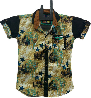 

Angel Kids Boys Printed Party Brown, Black Shirt, Multicolor