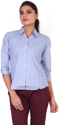 

Valeta Women's Solid Formal Blue Shirt