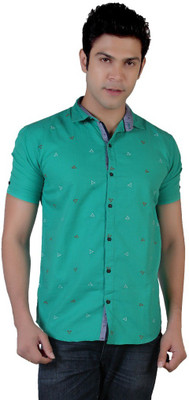 

Carbone Men's Printed Casual Light Green Shirt