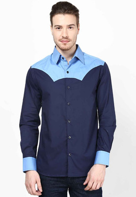 

Dazzio Men's Solid Casual Dark Blue, Light Blue Shirt