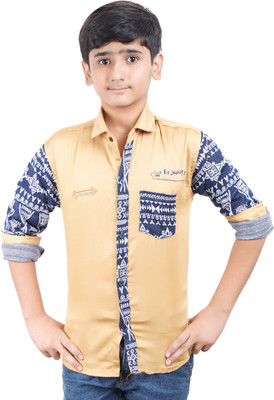 

Ice Blue Boys Graphic Print Casual Gold Shirt, Khaki