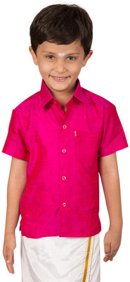 THANGAMAGAN Boys Solid Casual Pink Shirt THANGAMAGAN Boys Solid Casual Pink Shirt