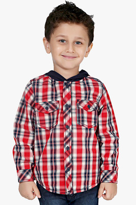 

Beebay Boys Checkered Casual Ribbed Collar Shirt, Red check