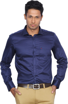 

D'Indian Club Men's Polka Print Formal Dark Blue Shirt