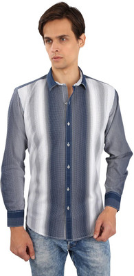 

EdenElliot Men's Printed Casual Blue, White Shirt