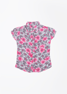 

MCKY Girls Floral Print Casual White, Grey, Pink Shirt