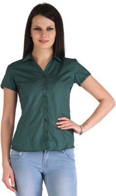 

ZAIRE Women' Checkered Casual Dark Green Shirt, Emerald green