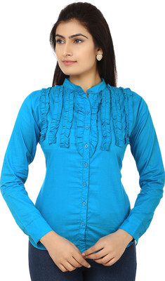 

TeeMoods Women's Solid Casual Blue Shirt, L blue