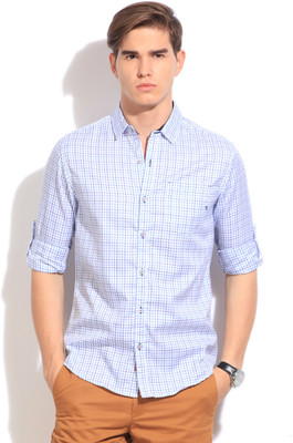 

The Indian Garage Co. Men's Checkered Casual White, Blue Shirt, Blue navy