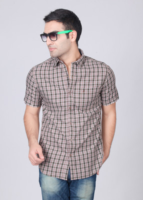 

John Players Men's Checkered Casual Green, White Shirt, 1a1