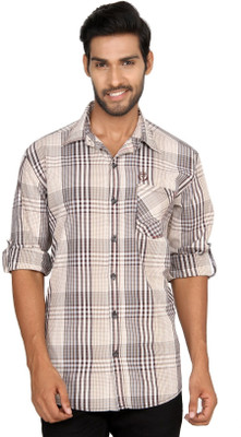 

Macoro Men's Checkered Casual Beige Shirt