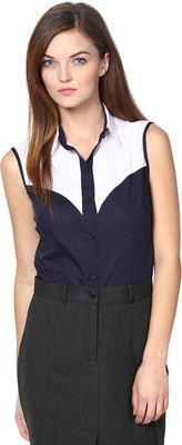 

Dazzio Women's Solid Formal Dark Blue, White Shirt, Navy blue
