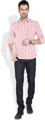 

Parx Men's Checkered Casual Red, White Shirt, Orange