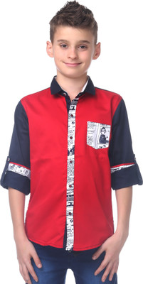 MashUp Boys Printed Casual Red Shirt