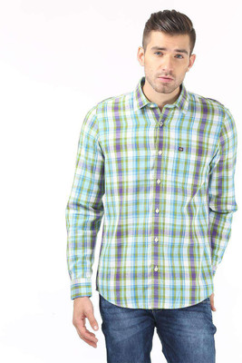 

London Fog Men' Checkered Casual Green Shirt, Leaf green